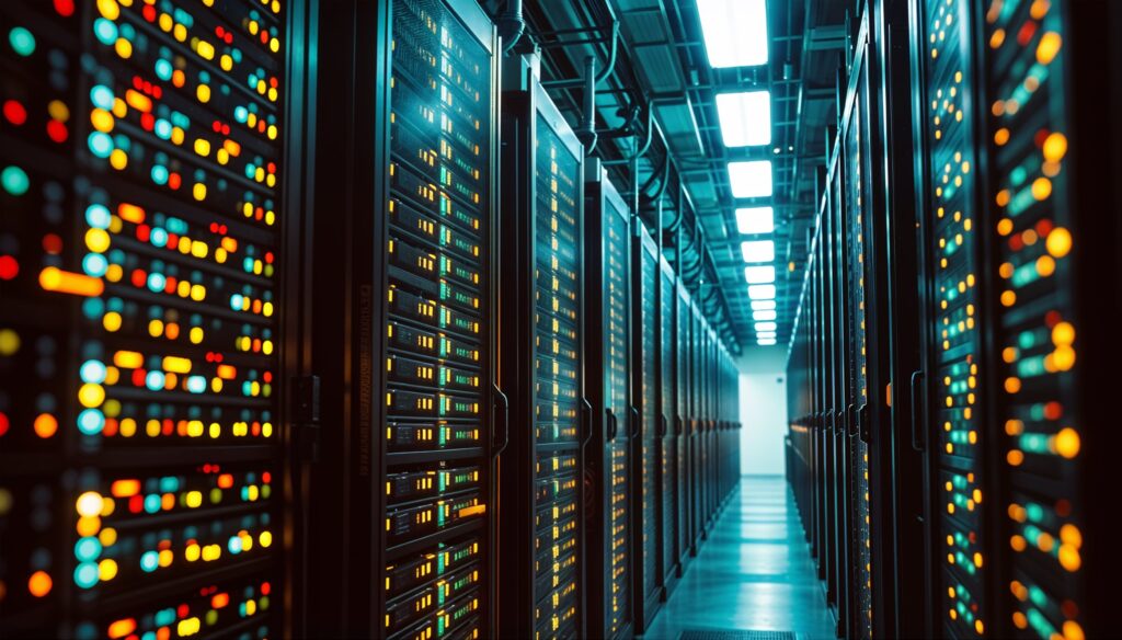 A hallway in an industrial data center